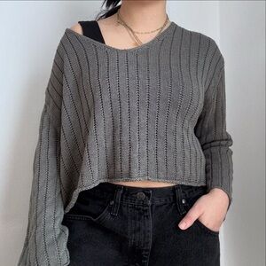 Zara green Off-the-Shoulder Ribbed Cropped Sweater